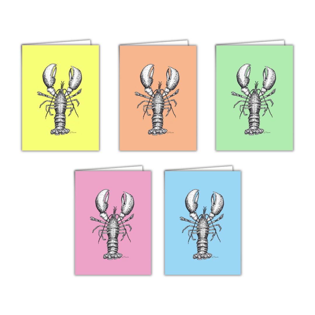 5 PASTEL 'Larry' Lobster Greetings Cards
