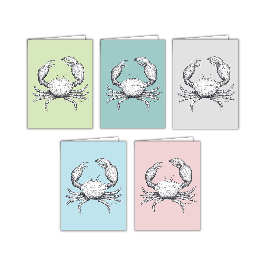 5 PASTEL 'Clive' Crab Greetings Cards