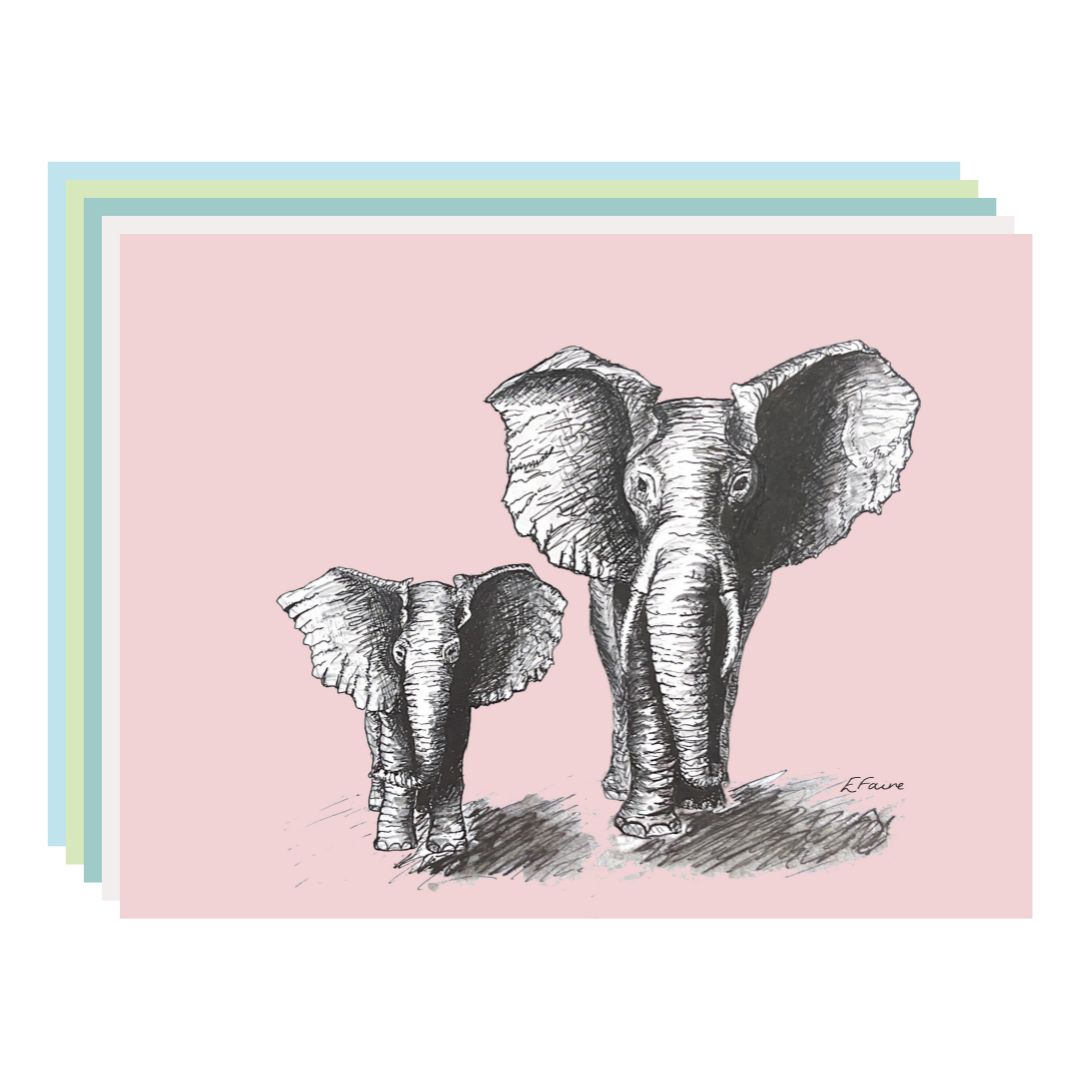 5 PASTEL 'Elmo and Edna' Elephant Postcards