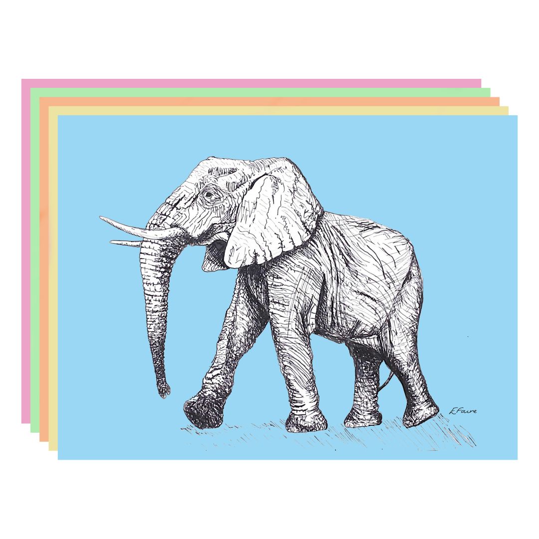 5 NEON 'Edward' Elephant Postcards