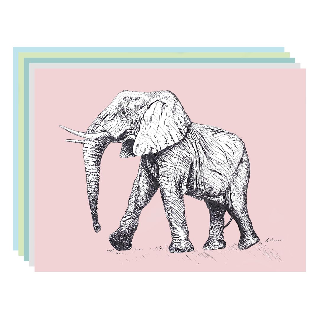 5 PASTEL 'Edward' Elephant Postcards