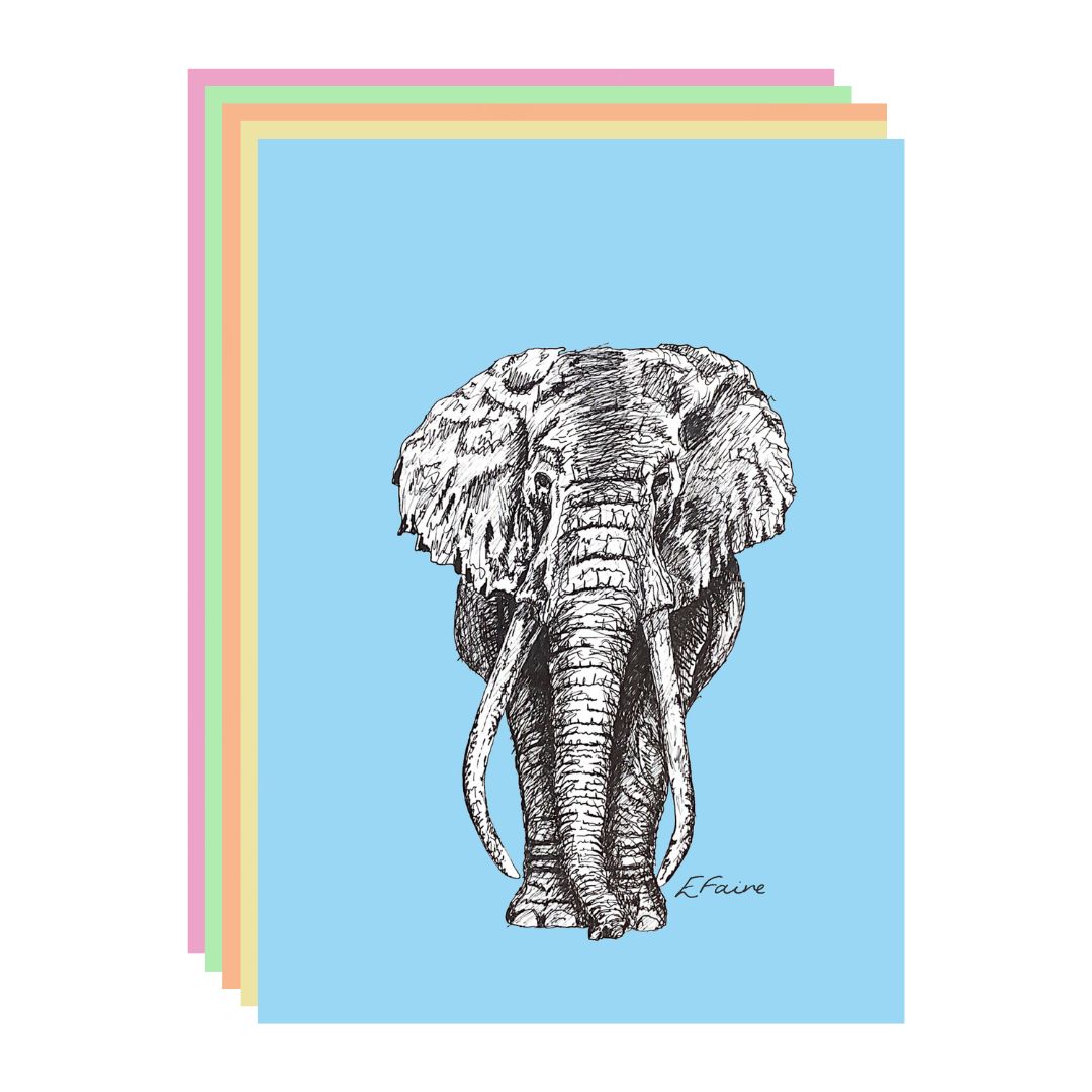 5 NEON 'Ems' Elephant Postcards