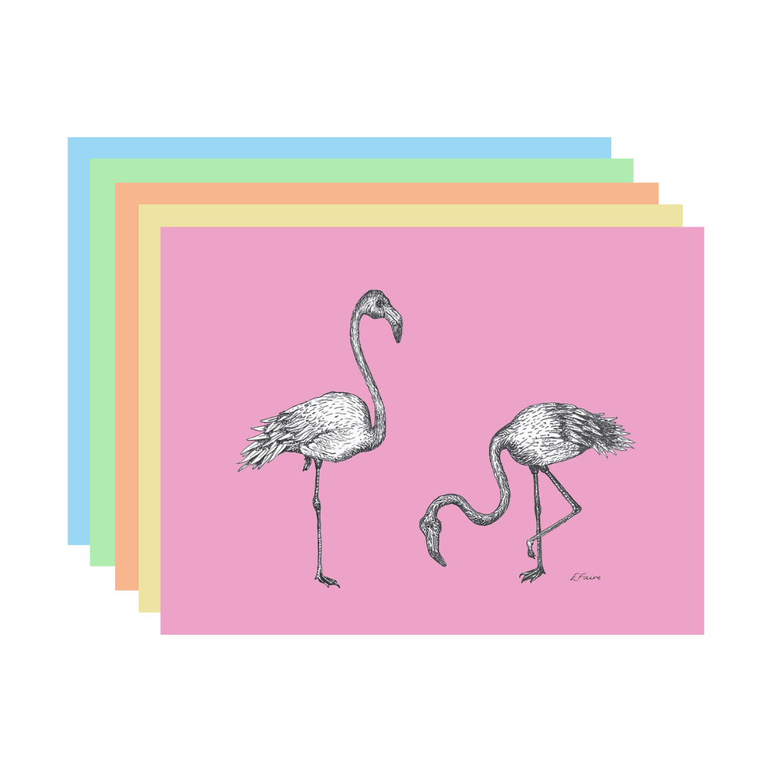 5 NEON 'Frank & Felicity' Flamingo Postcards