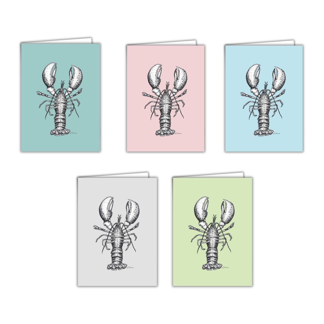 5 PASTEL 'Larry' Lobster Greetings Cards
