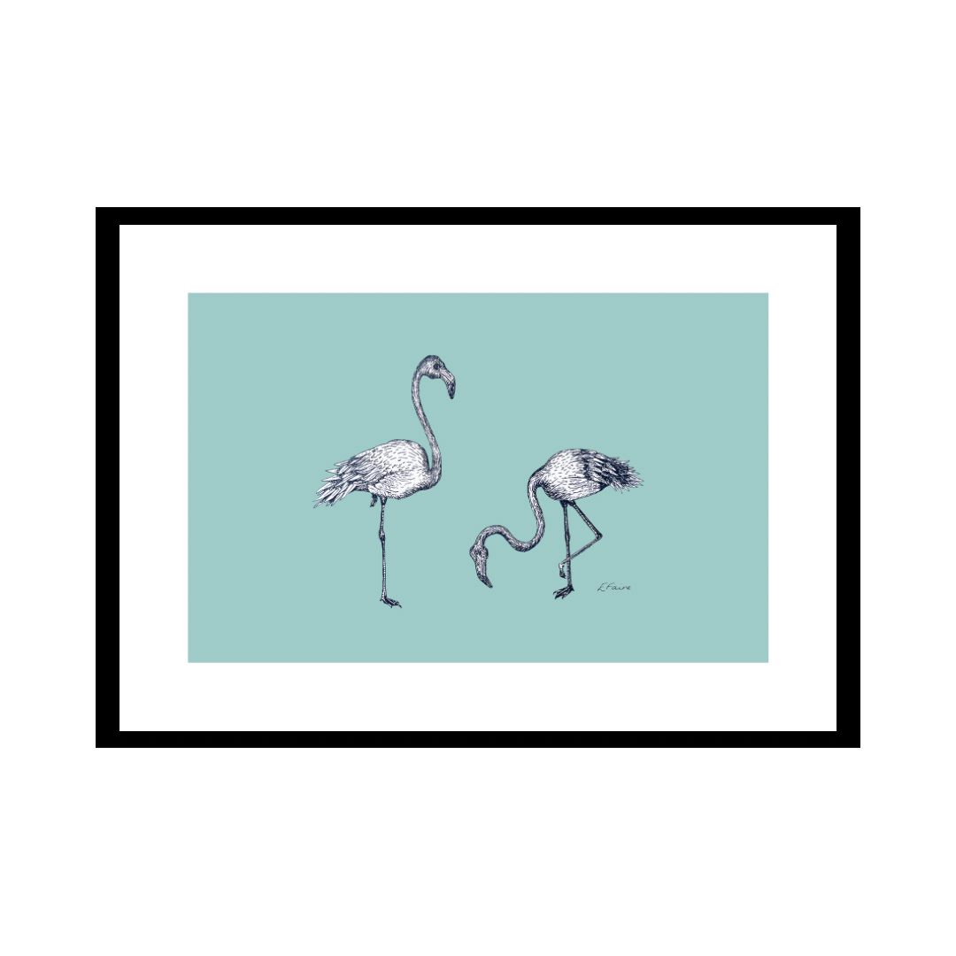 A3 'Frank & Felicity' Flamingoes Print