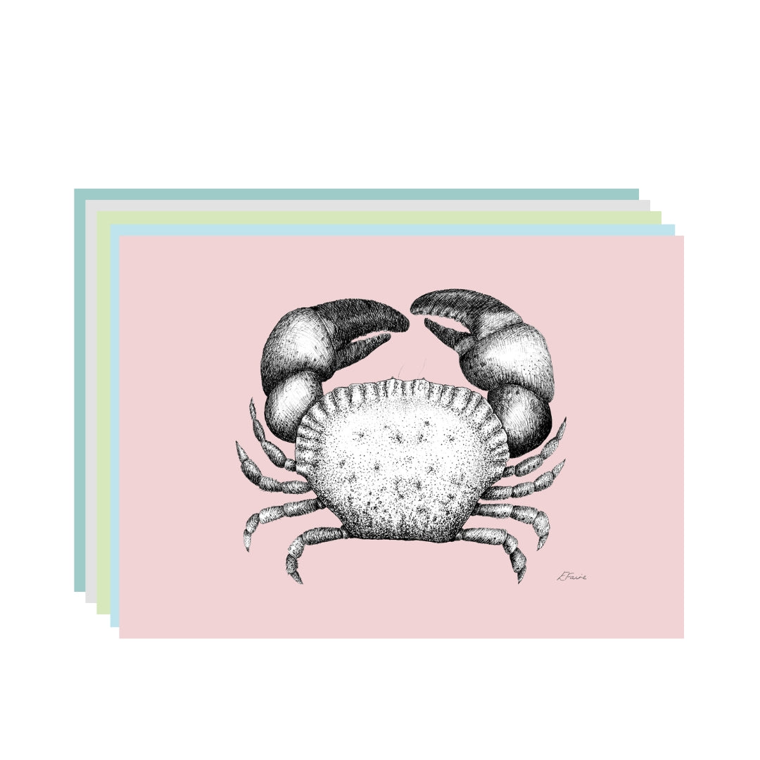 5 PASTEL 'Kevin' Cromer Crab Postcards