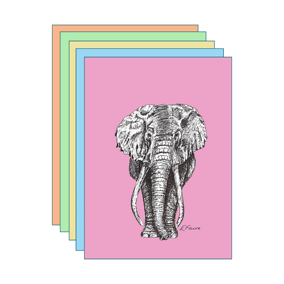 5 NEON 'Ems' Elephant Postcards (Seconds)