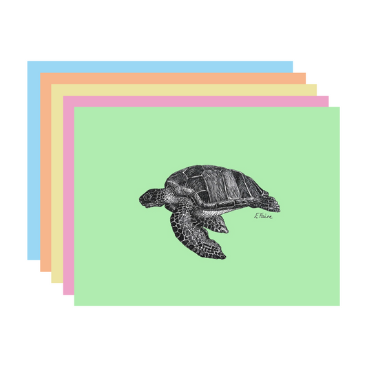 5 NEON 'Terry' Turtle Postcards