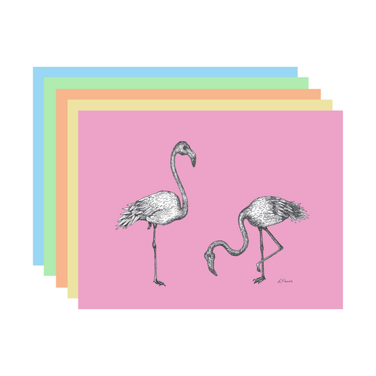 5 NEON 'Frank & Felicity' Flamingo Postcards