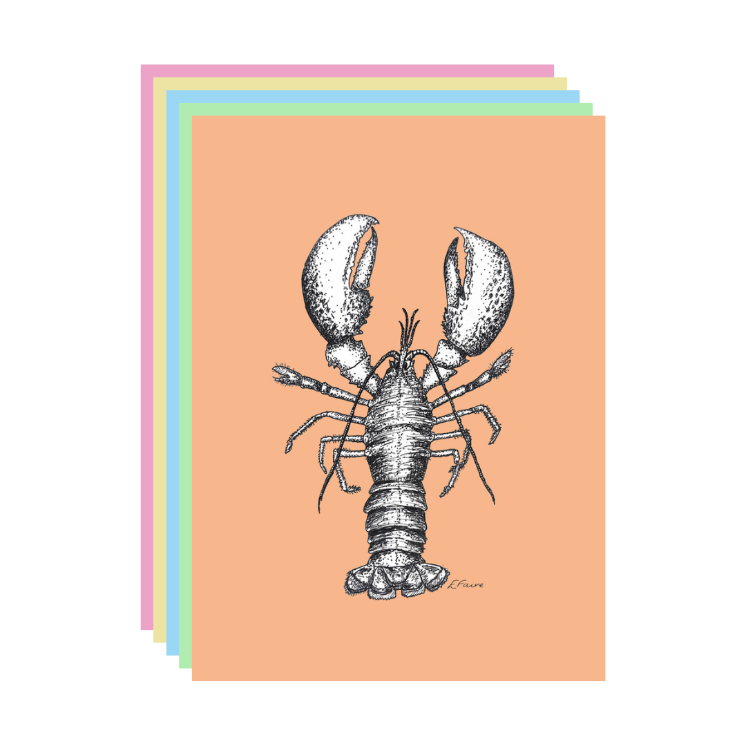 5 NEON 'Larry' Lobster Postcards (A6)
