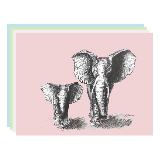 4 PASTEL 'Elmo and Edna' Elephant Postcards