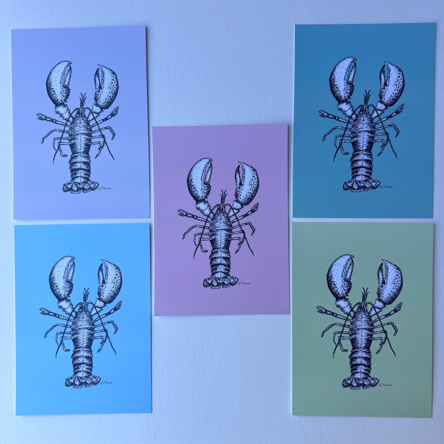 'Larry' Lobster Postcards - Pastel