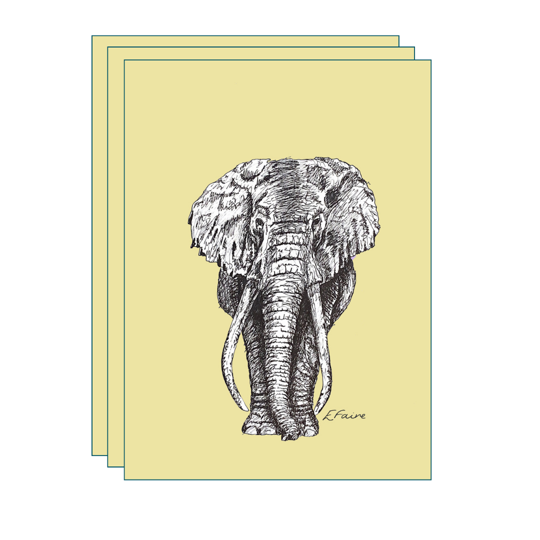 3 YELLOW 'Ems' Elephant Postcards (Seconds)